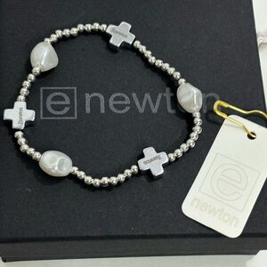 Newton Silver and White Beaded Bracelet